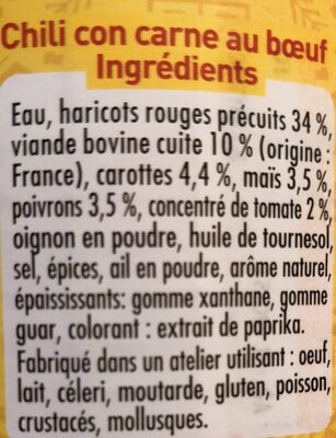 Chili con carne au bœuf - Ingredients - fr