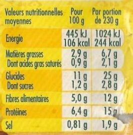 Chili con carne au bœuf - Nutrition facts - fr