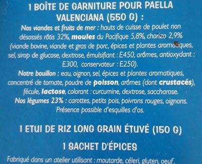 Paella Valenciana - Poulet, Fruits de mer, Chorizo - (2 Pers.) - Ingredients - fr