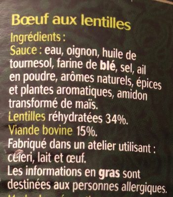 Boeuf aux lentilles - Ingredients - fr