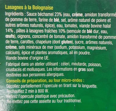Lasagnes à la Bolognaise - Halal - المكونات - fr
