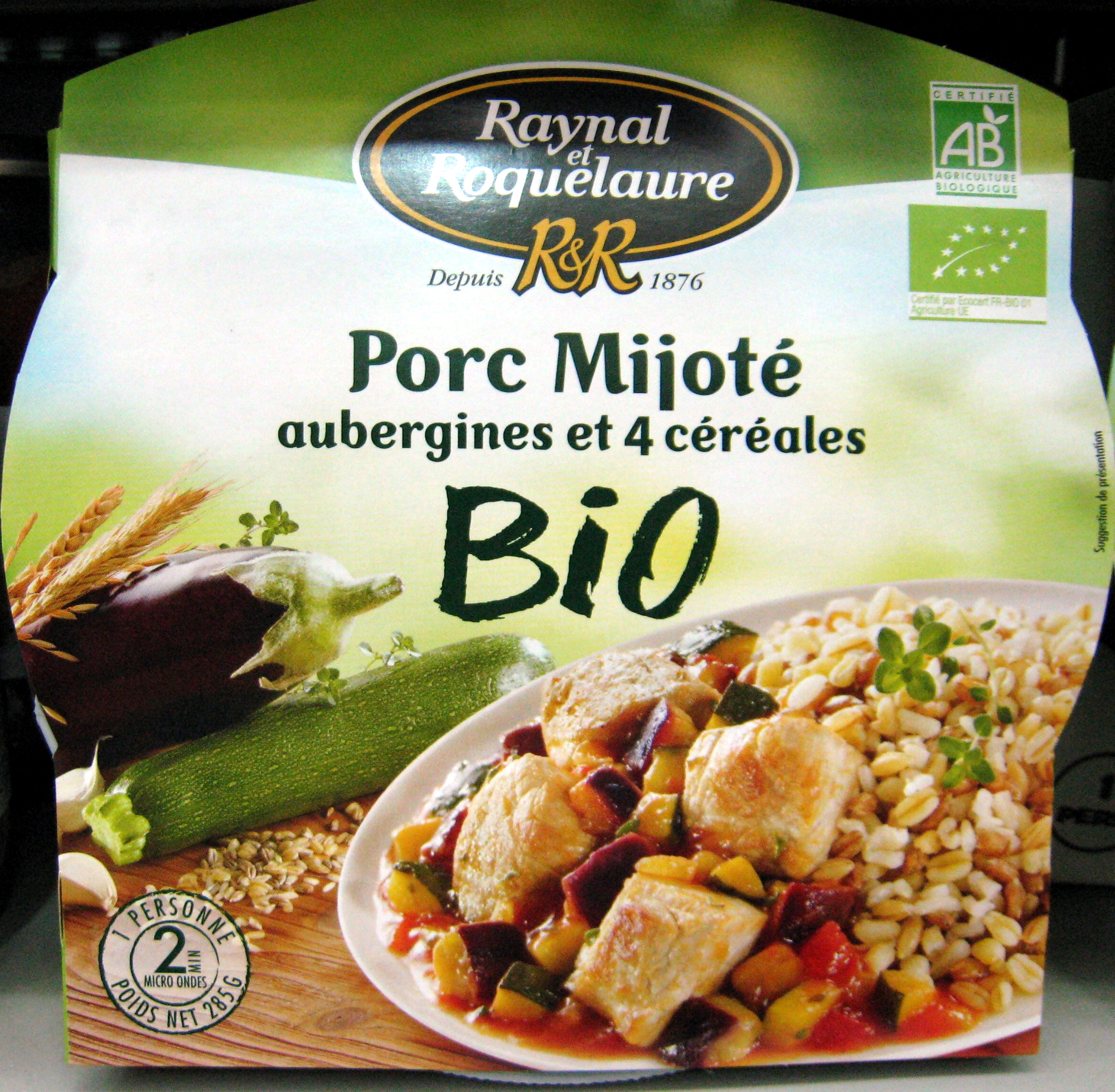 Porc Mijoté aubergines et 4 céréales BIO - Produit