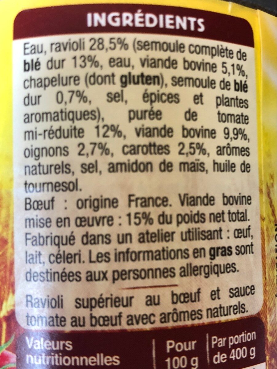 Ravioli sauce bolognaise - Ingrediënten - fr