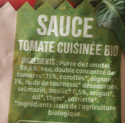 Ma sauce tomate cuisinée BIO - Ingrediënten - fr