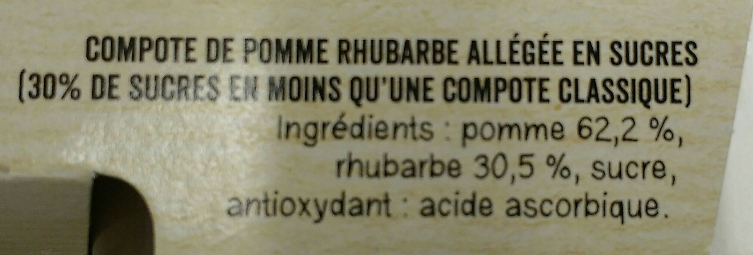 MATERNE Compotes Coupelles Pomme Rhubarbe 4x100g - Ingrediënten - fr