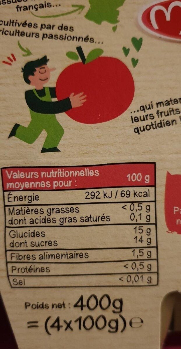 MATERNE Compotes Coupelles Pomme Rhubarbe 4x100g - Näringsfakta - fr