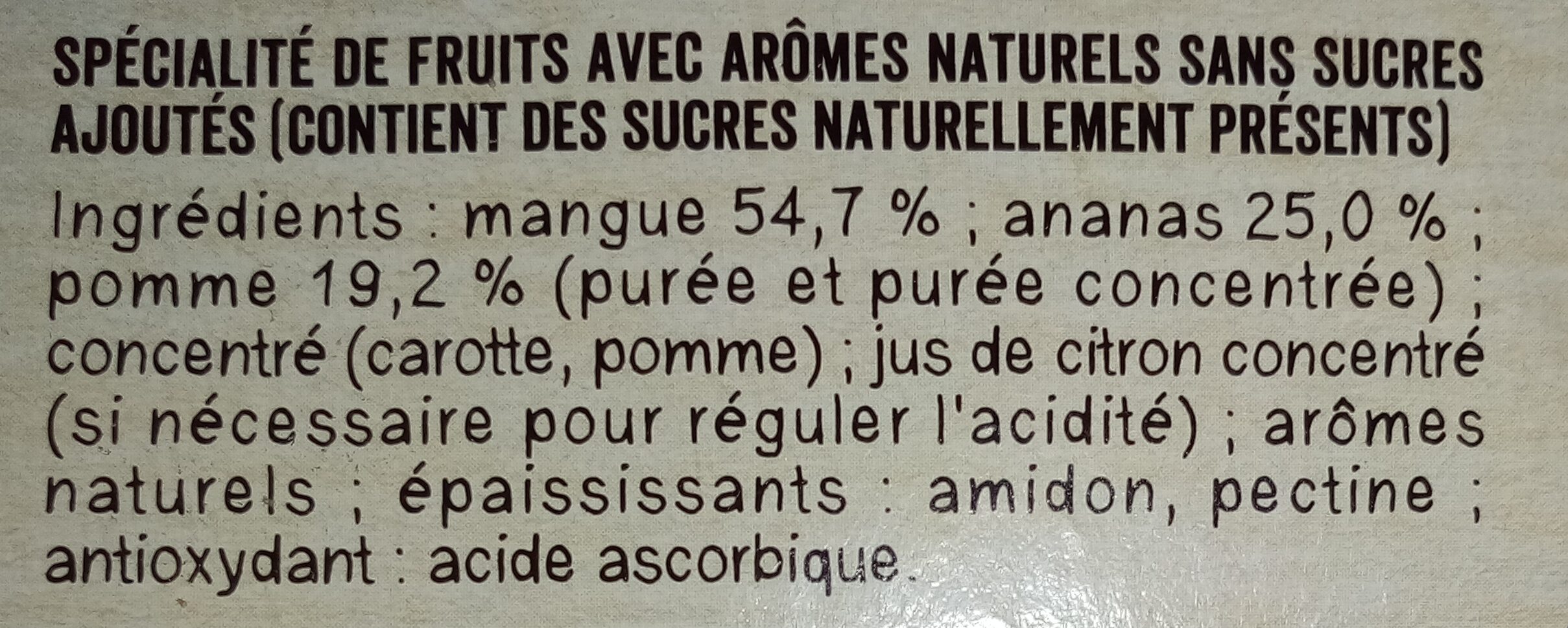 Intense et Velouté - Mangue Ananas - Ingredients - fr