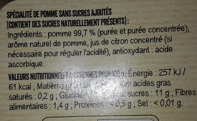 MATERNE Compotes Coupelles Pomme 12x100g - Tableau nutritionnel