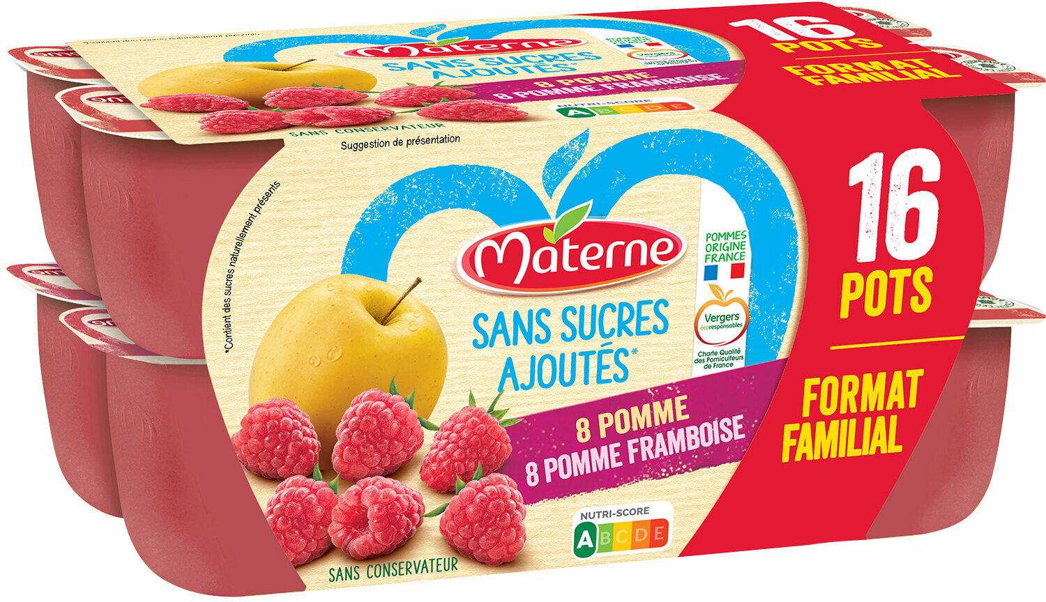 MATERNE (Sans sucres ajoutés) Pomme/Pomme Framboise  Format Familial - Produkt - fr