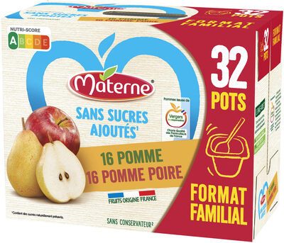 MATERNE Compotes Coupelles Pomme, P. Poire 32x100g Format Familial - Producto - fr