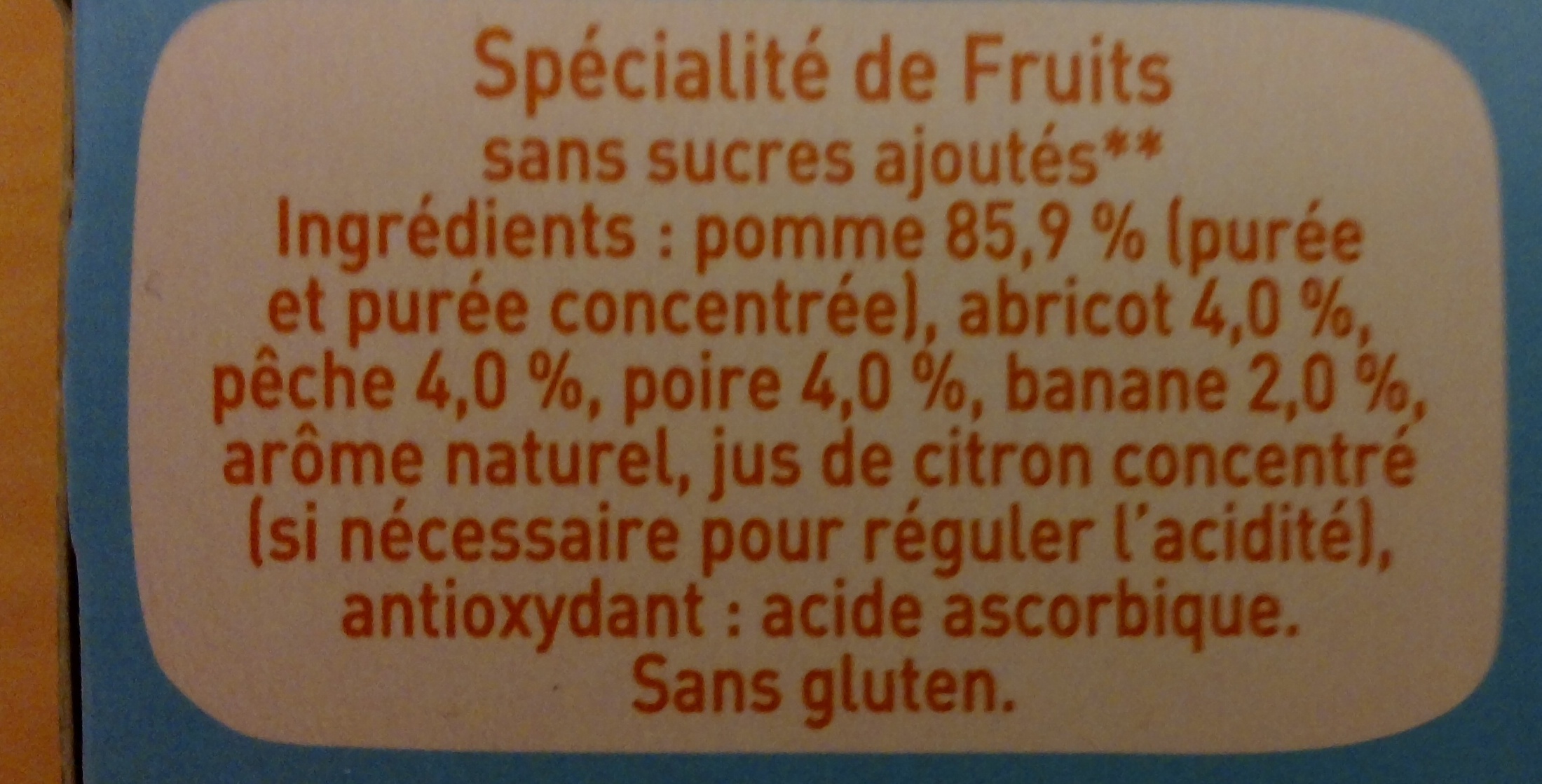 POM'POTES Compotes Gourdes 5 Fruits Jaunes 4x90g - Ingredienti - fr