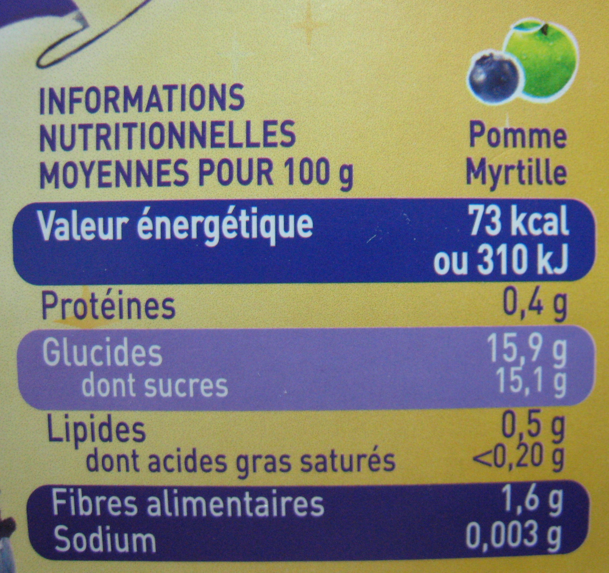 Pom'Potes pomme myrtille Materne - Tableau nutritionnel