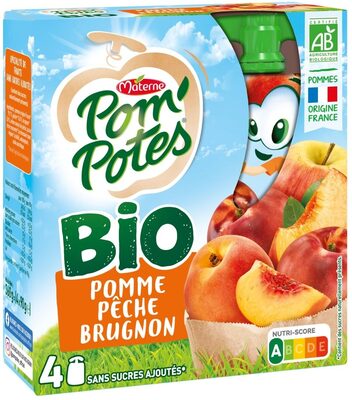 POM'POTES Compotes Gourdes BIO Pomme Pêche Brugnon 4x90g - Product - fr
