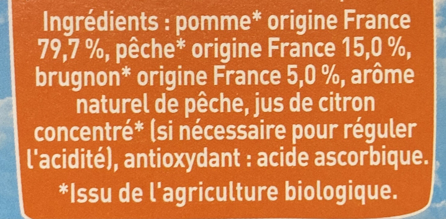 POM'POTES Compotes Gourdes BIO Pomme Pêche Brugnon 4x90g - Ingredients - fr