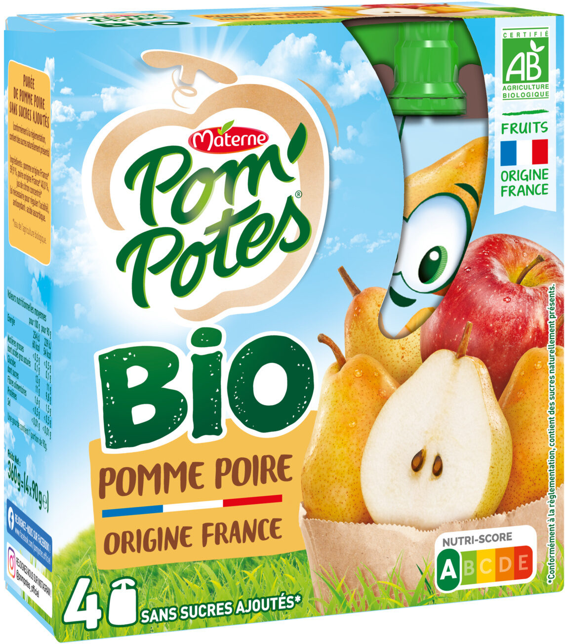POM'POTES Compotes Gourdes BIO Pomme Poire 4x90g - Producto - fr