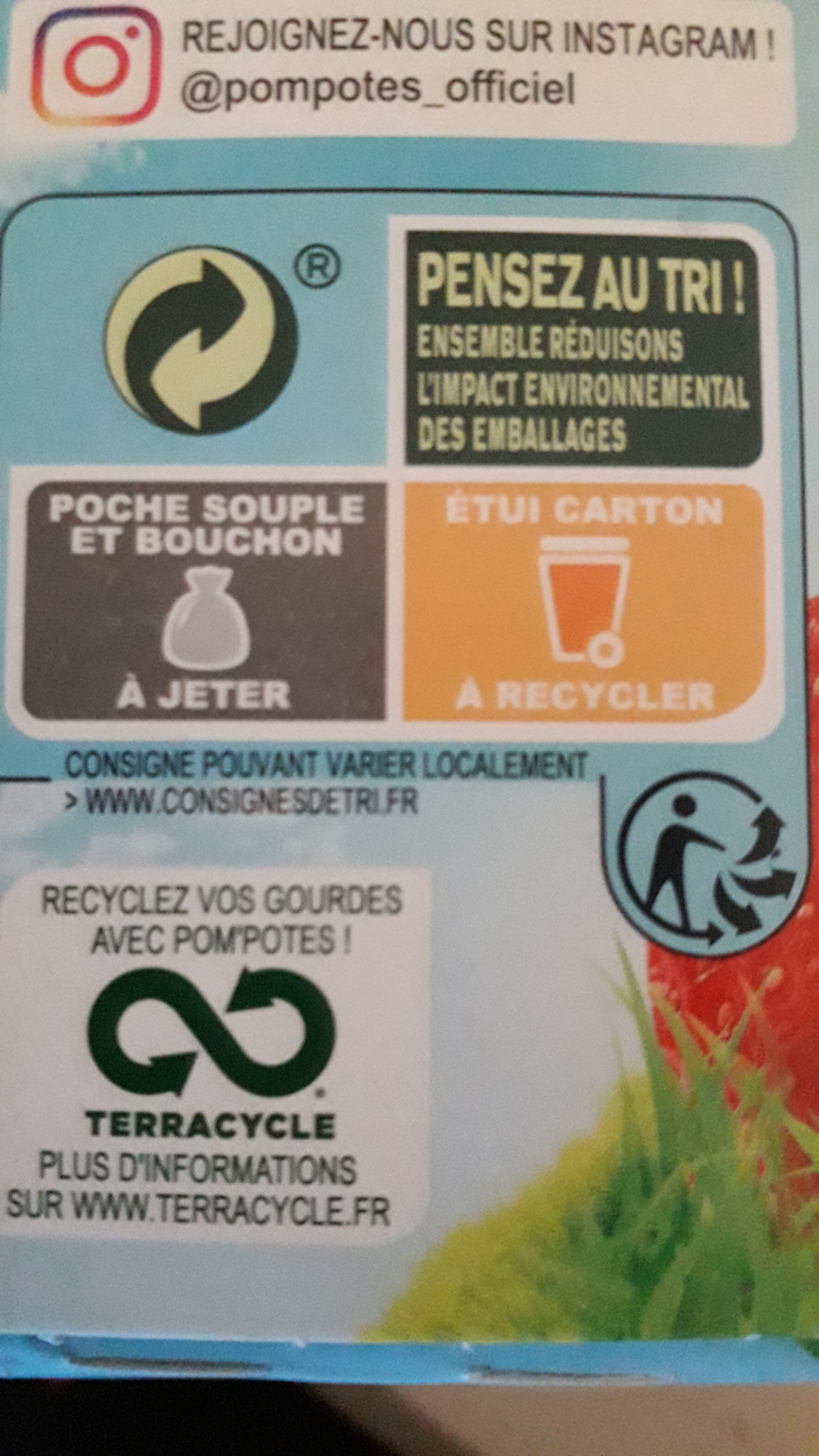 POM'POTES Compotes Gourdes Pomme Fraise 4x90g - Recycling instructions and/or packaging information - fr