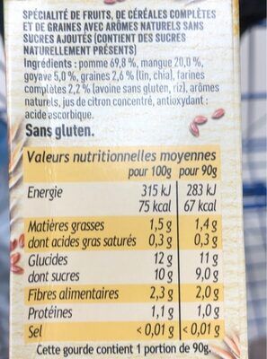 MATERNE Compotes Graines Lin&Chia Pomme Mangue Goyave 4x90g - حقائق غذائية - fr