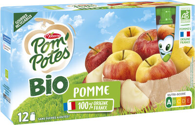 POM'POTES Compotes Gourdes BIO Pomme Nature 12x90g - Product - fr