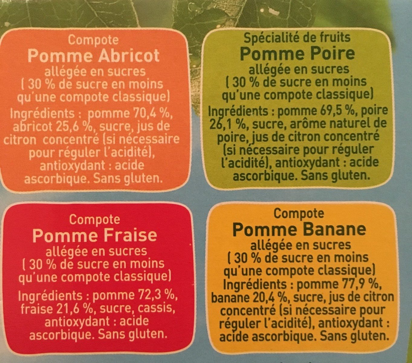 Compote PomAbricot/PomPoire/PomFraise/PomBan - Ingredients - fr