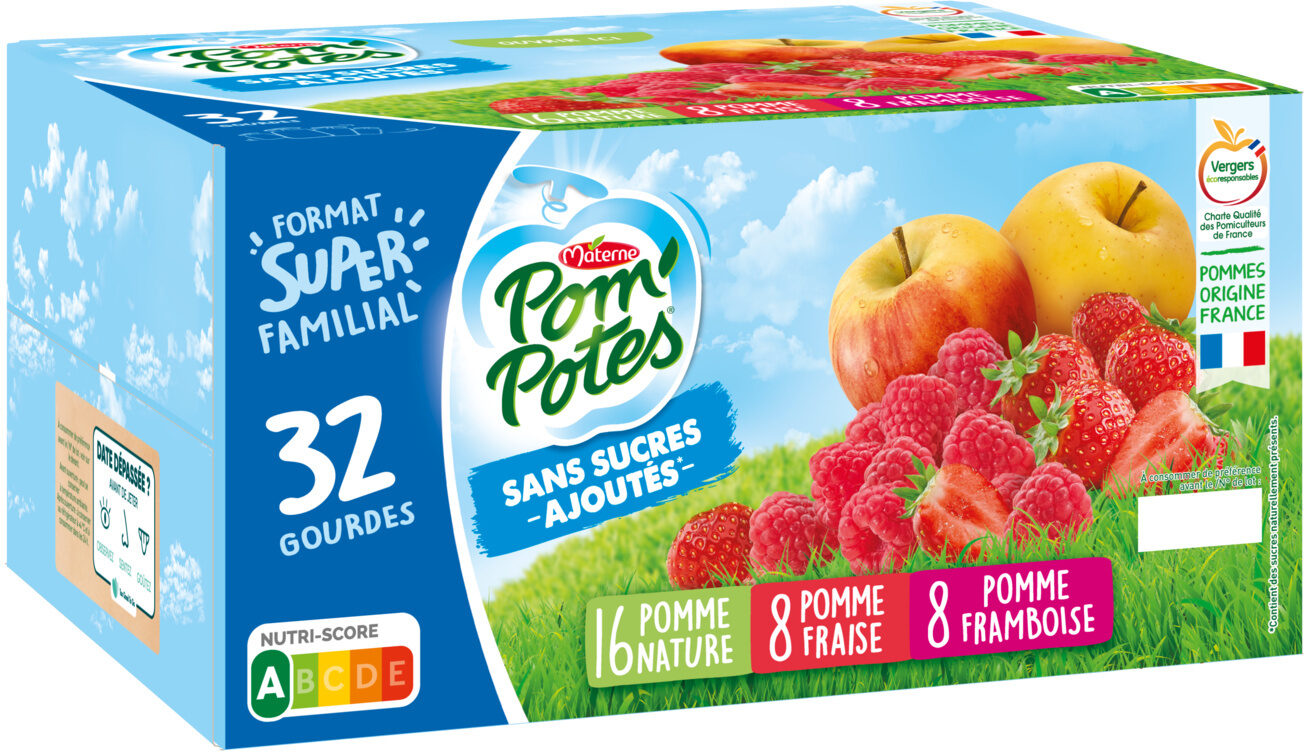 POM'POTES Compotes Pomme, Pomme Fraise, Pomme Framboise 32x90g - Product - fr