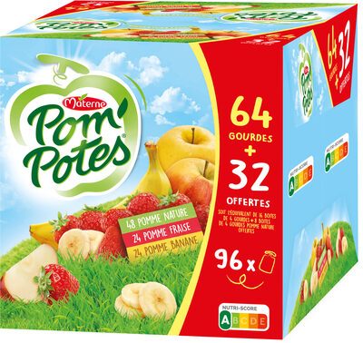 POM'POTES Compotes Pomme, P. Ban, P. Frais 96x90g 64+32 Offertes - Produkt - fr