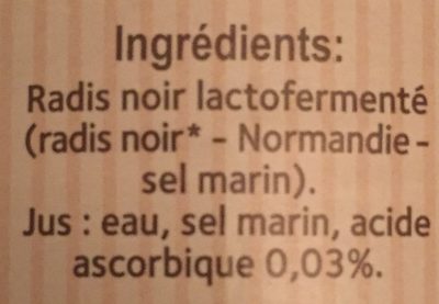 Radis noir lacto-fermenté BIO Nutriform - Ingrédients