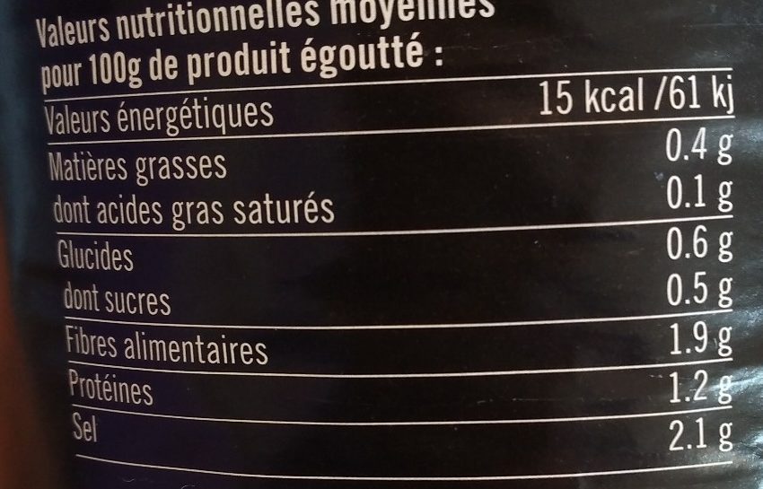 Cornichons français fins 80 / 119 - Tableau nutritionnel