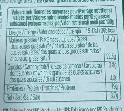 Queso Roquefort - Tableau nutritionnel