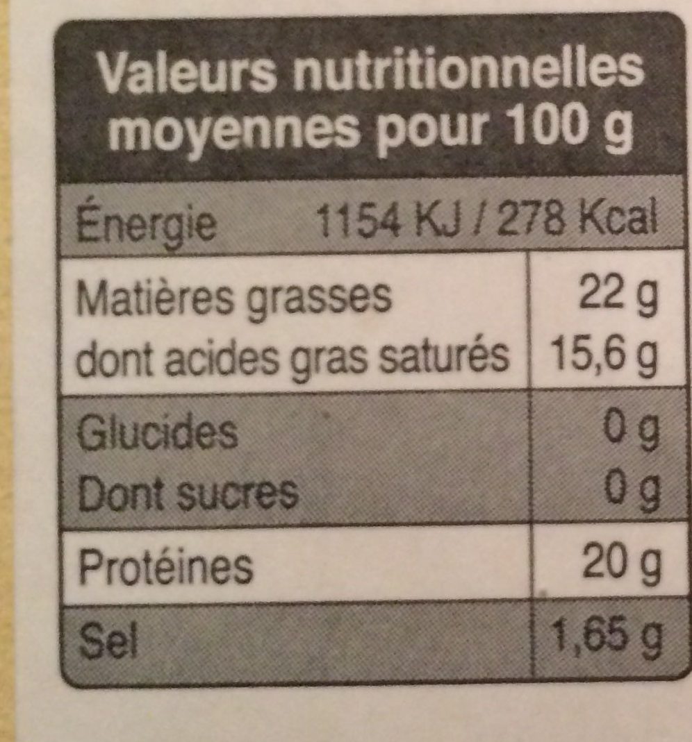 Camembert (20% MG) - Voedingswaarden - fr