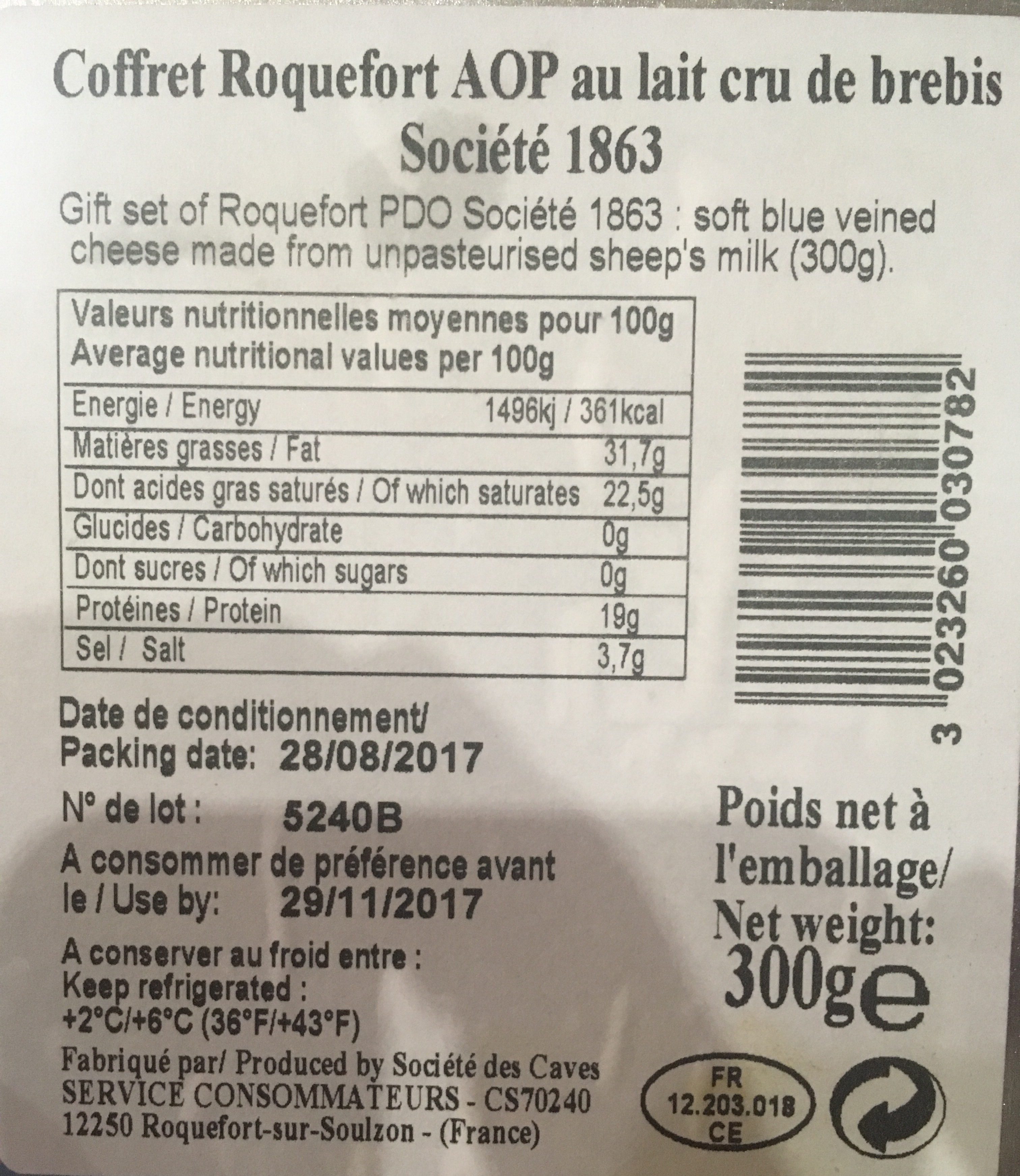 Coffret roquefort - Ingrédients