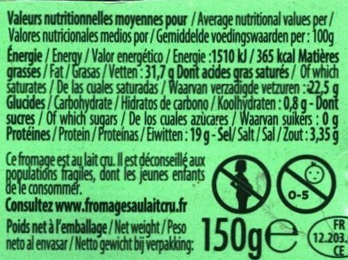 Roquefort Société Cave Saveur - Tableau nutritionnel