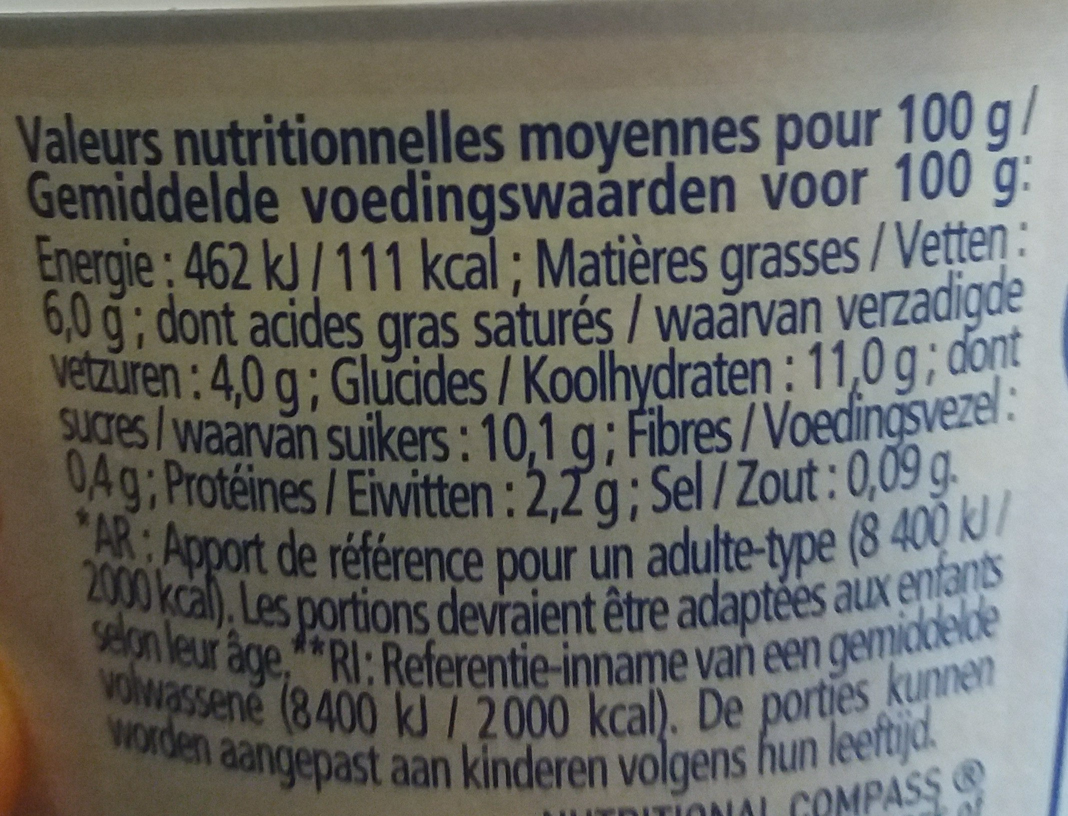 Le Yaourt à la Rhubarbe 100% naturel - Tableau nutritionnel