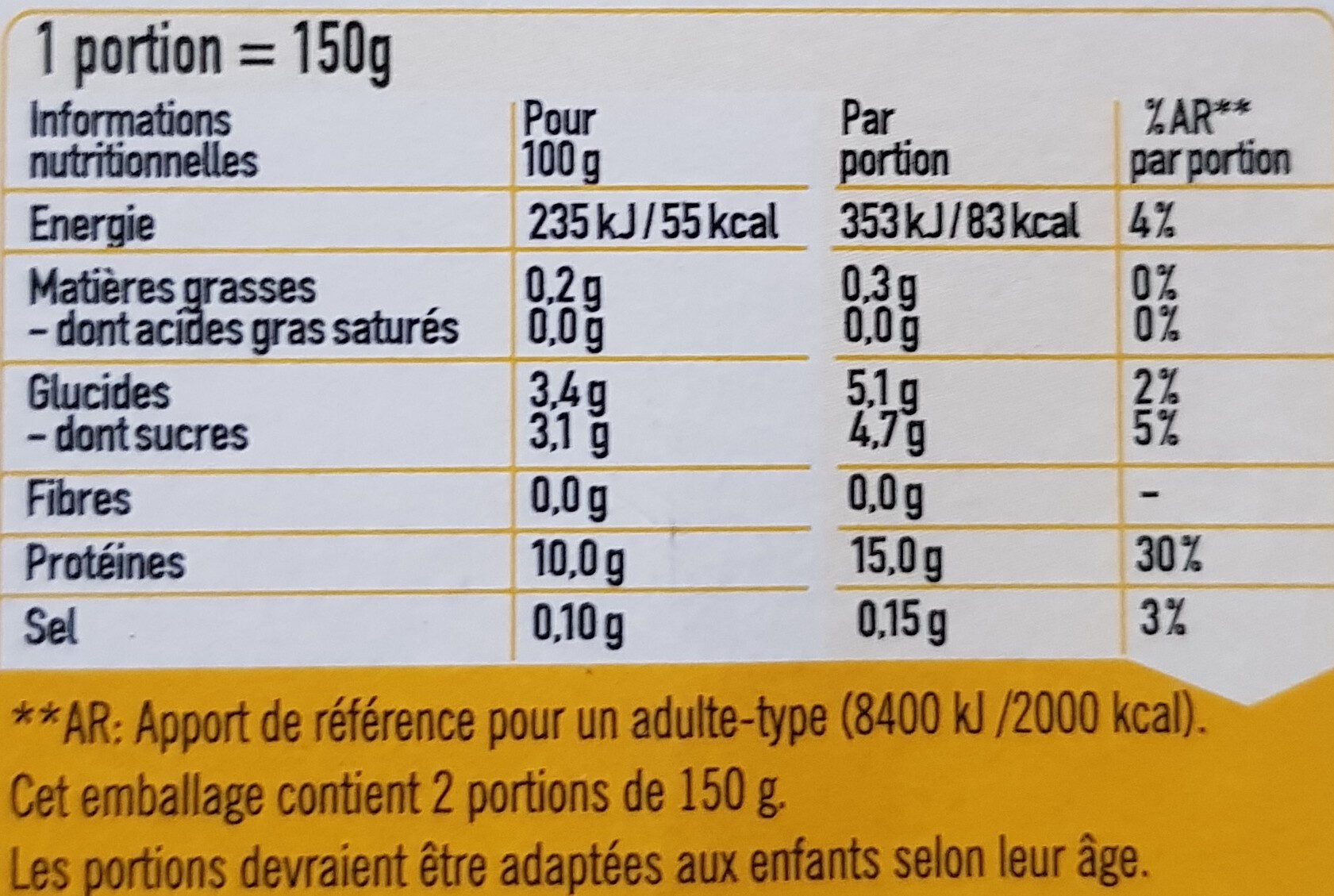 Lindahls Vanille - Tableau nutritionnel