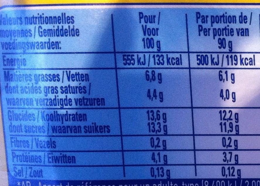 Neige de lait, Fraise (4 Pots) - Valori nutrizionali - fr