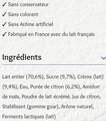 Yaos Le Yaourt à la Grecque Pulpe de citron 4 x 125 g - Ingrediënten - fr