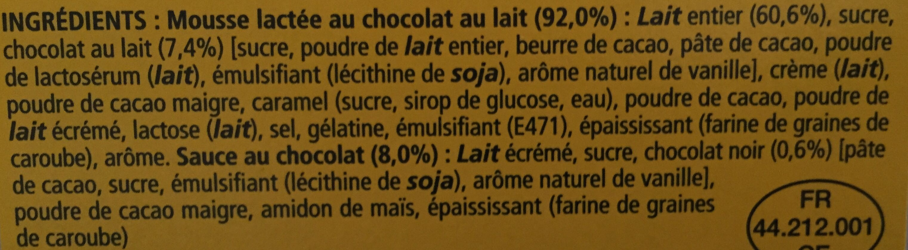 Secret de Mousse Chocolat au lait (4 Pots) Offre Eco - Ingrediënten - fr