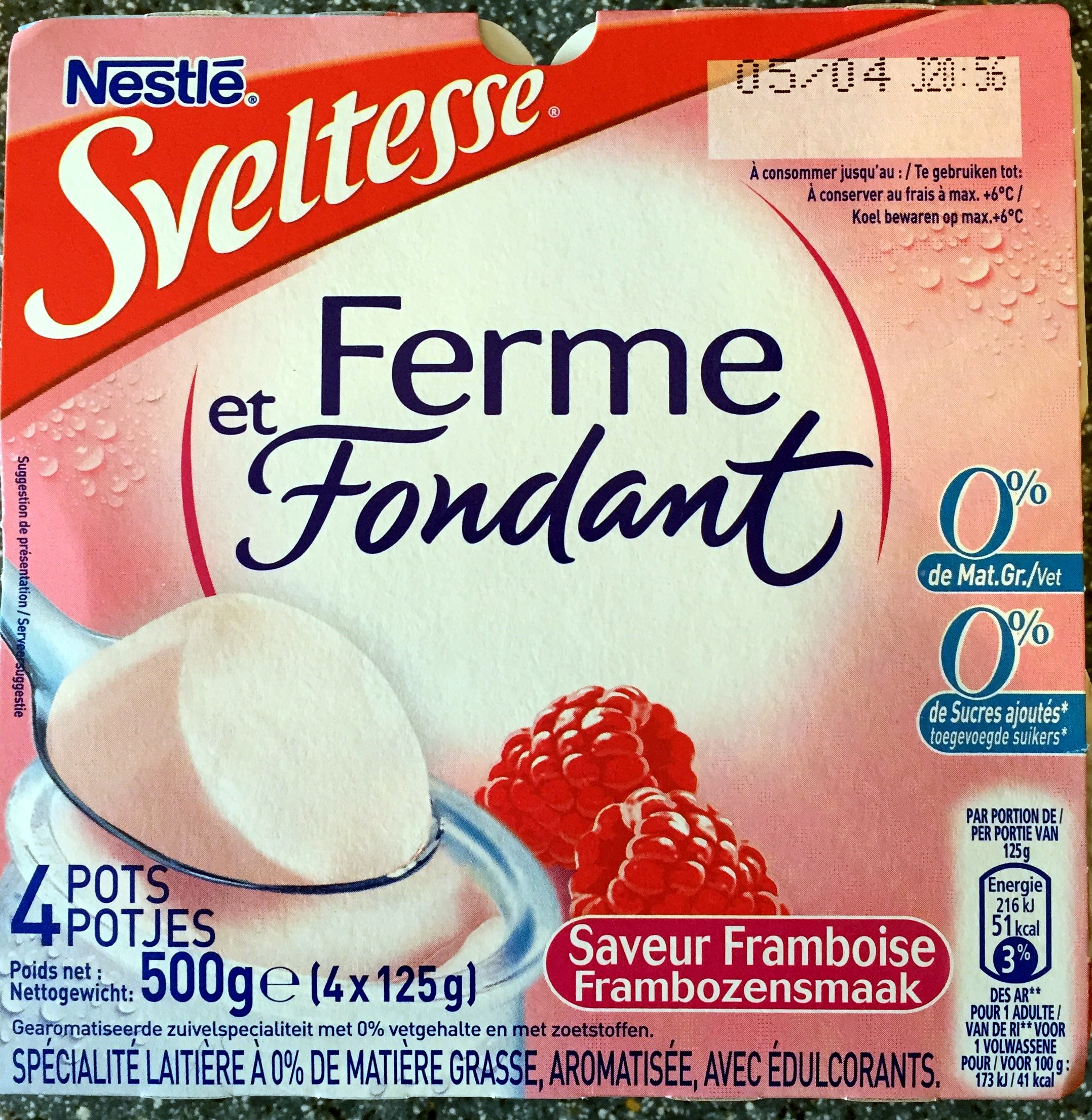 Ferme et Fondant (0 % MG, 0 % de Sucres ajoutés), Saveur Framboise (4 Pots) - Product - fr