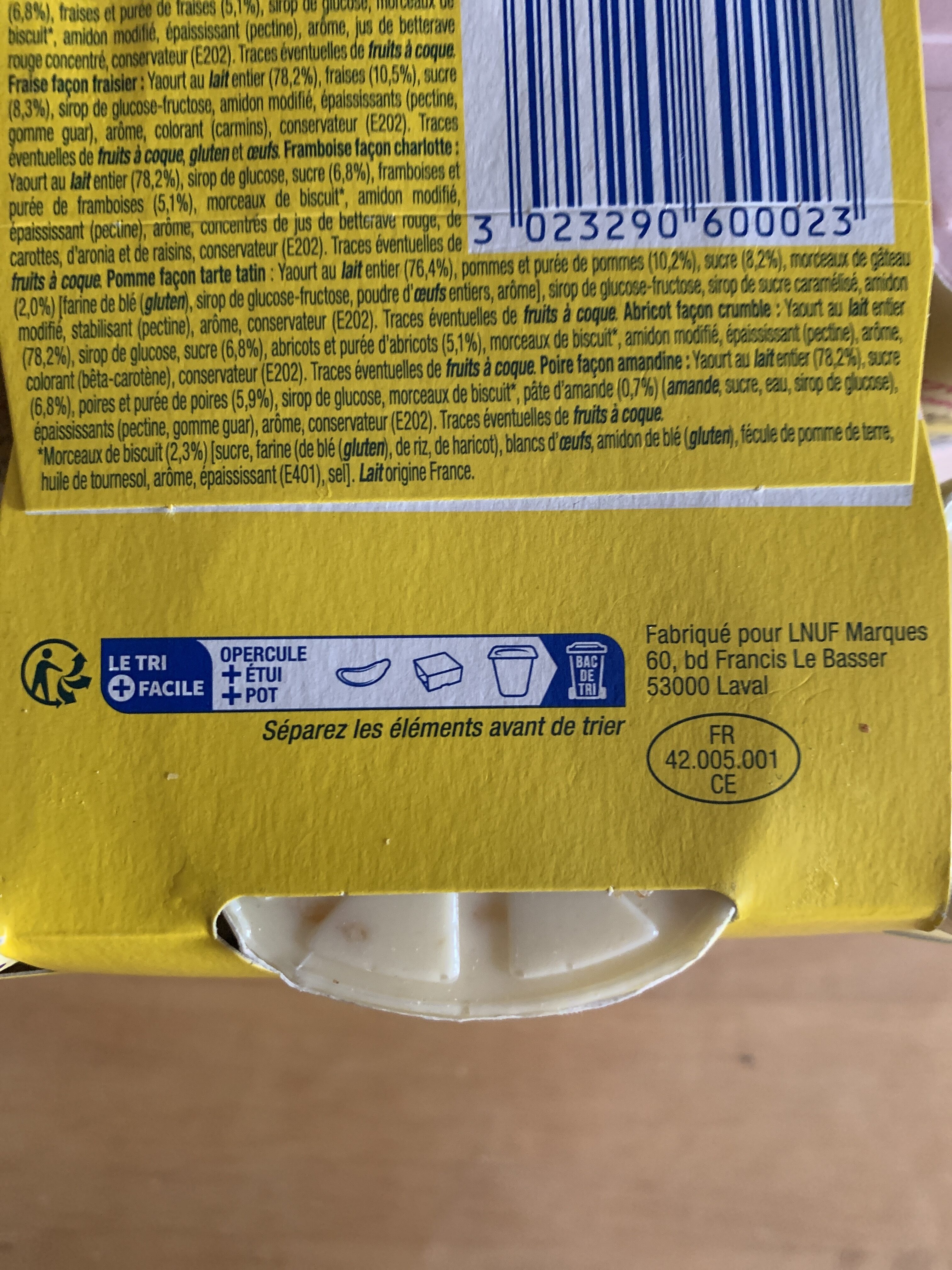 Yaourts Pâtissiers - Instruction de recyclage et/ou informations d'emballage