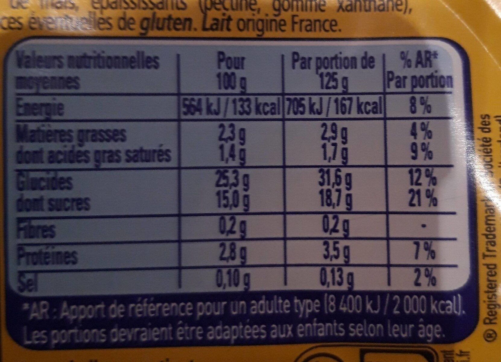 La Laitière - Gâteau de riz au caramel - حقائق غذائية - fr