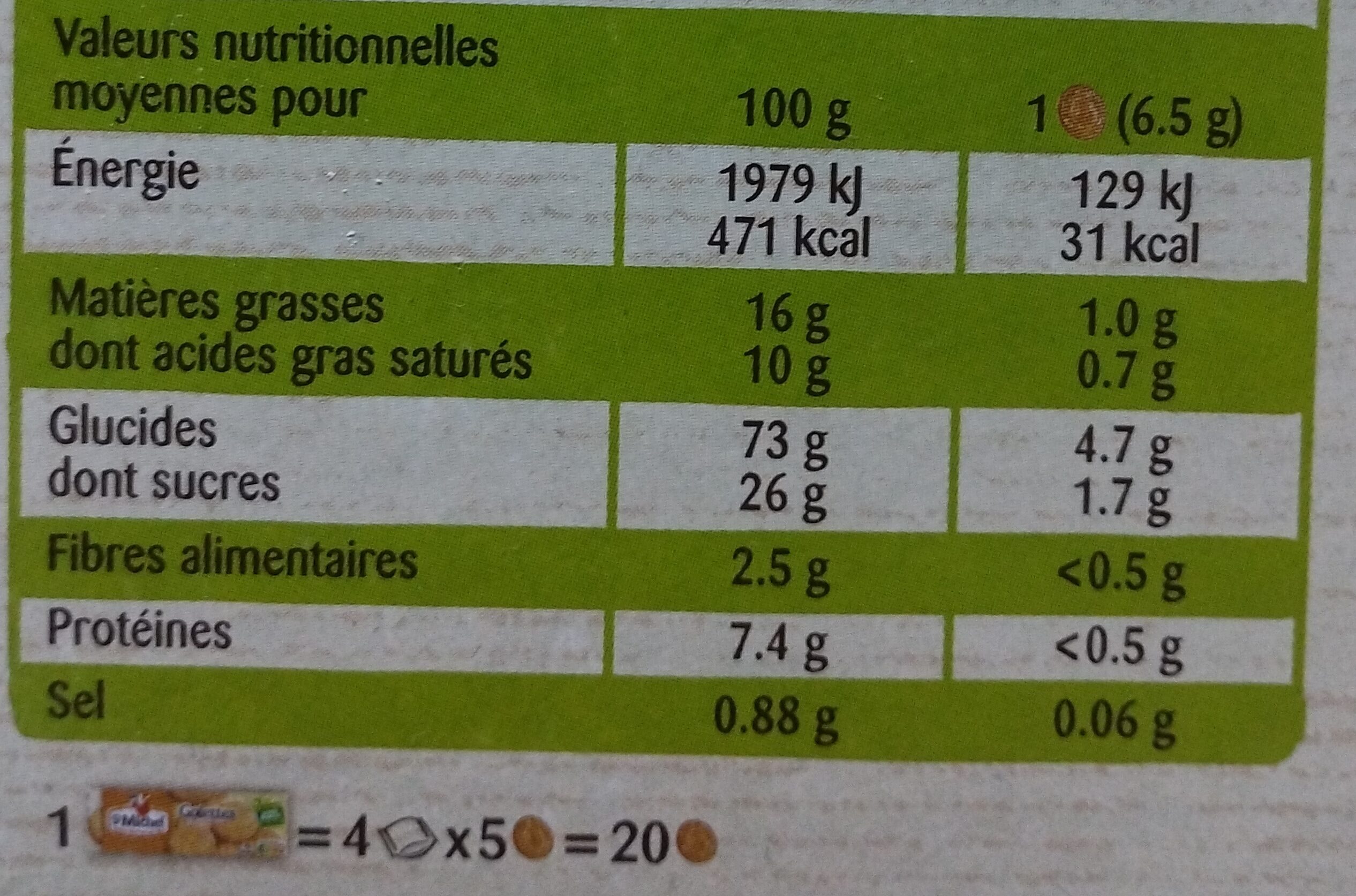 Galettes au bon beurre - Valori nutrizionali - fr