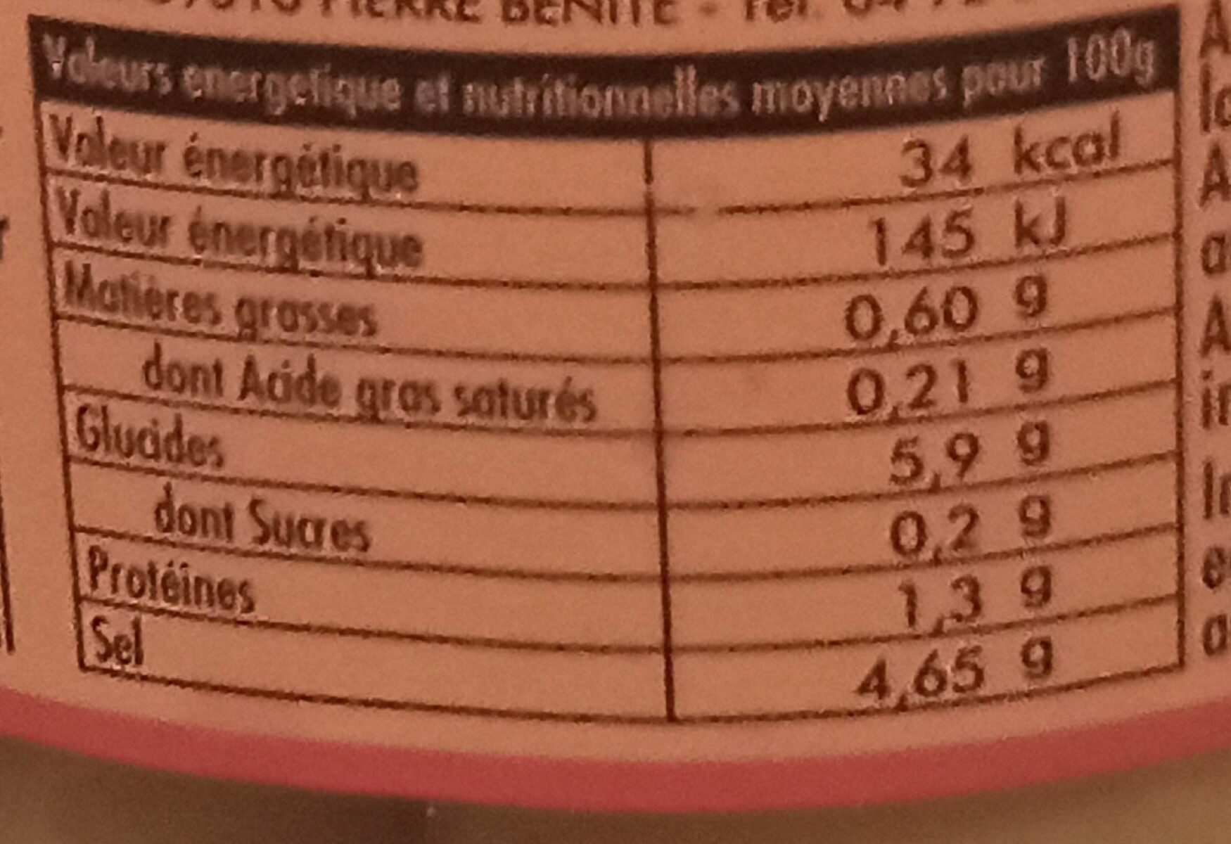 Mini Citron Beldi - Nutrition facts - fr