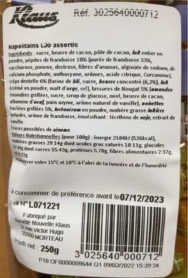 Napolitains assortis - Nutrition facts - fr