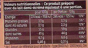 Mug Cake Moelleux au chocolat au lait - Nutrition facts - fr