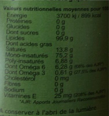 Huile d'olive vierge extra - Nutrition facts - fr
