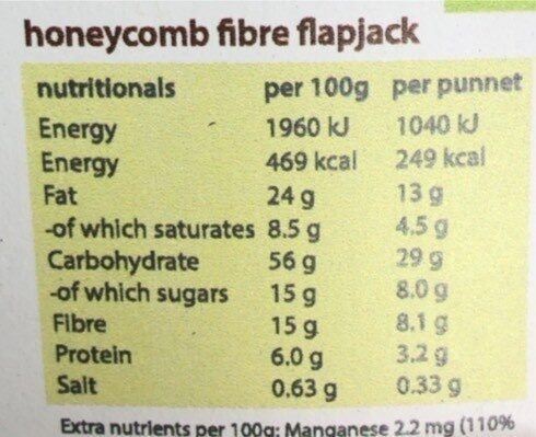 honeycomb flapjack - Nutrition facts
