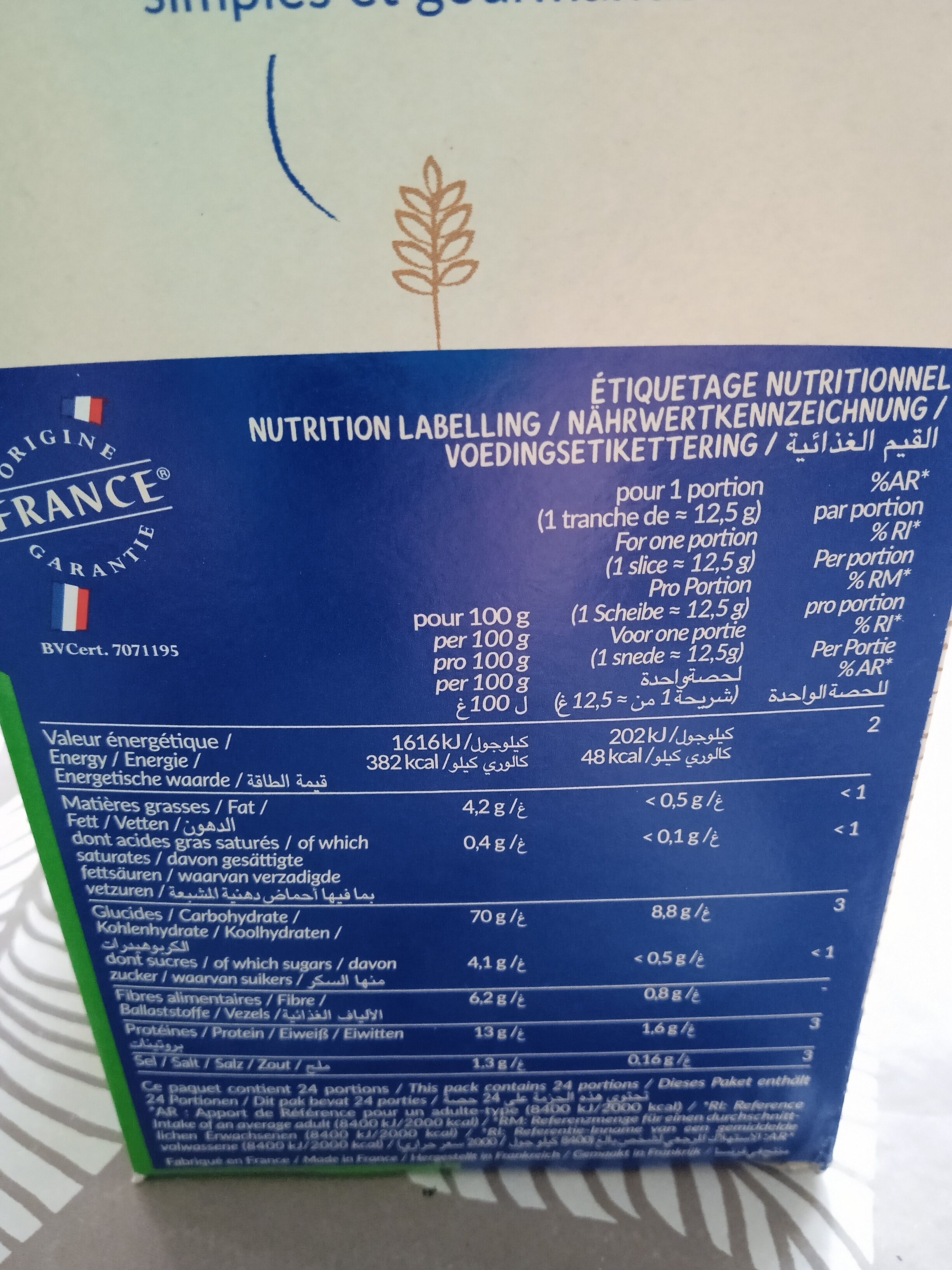 Baguettine nature - Nutrition facts - fr