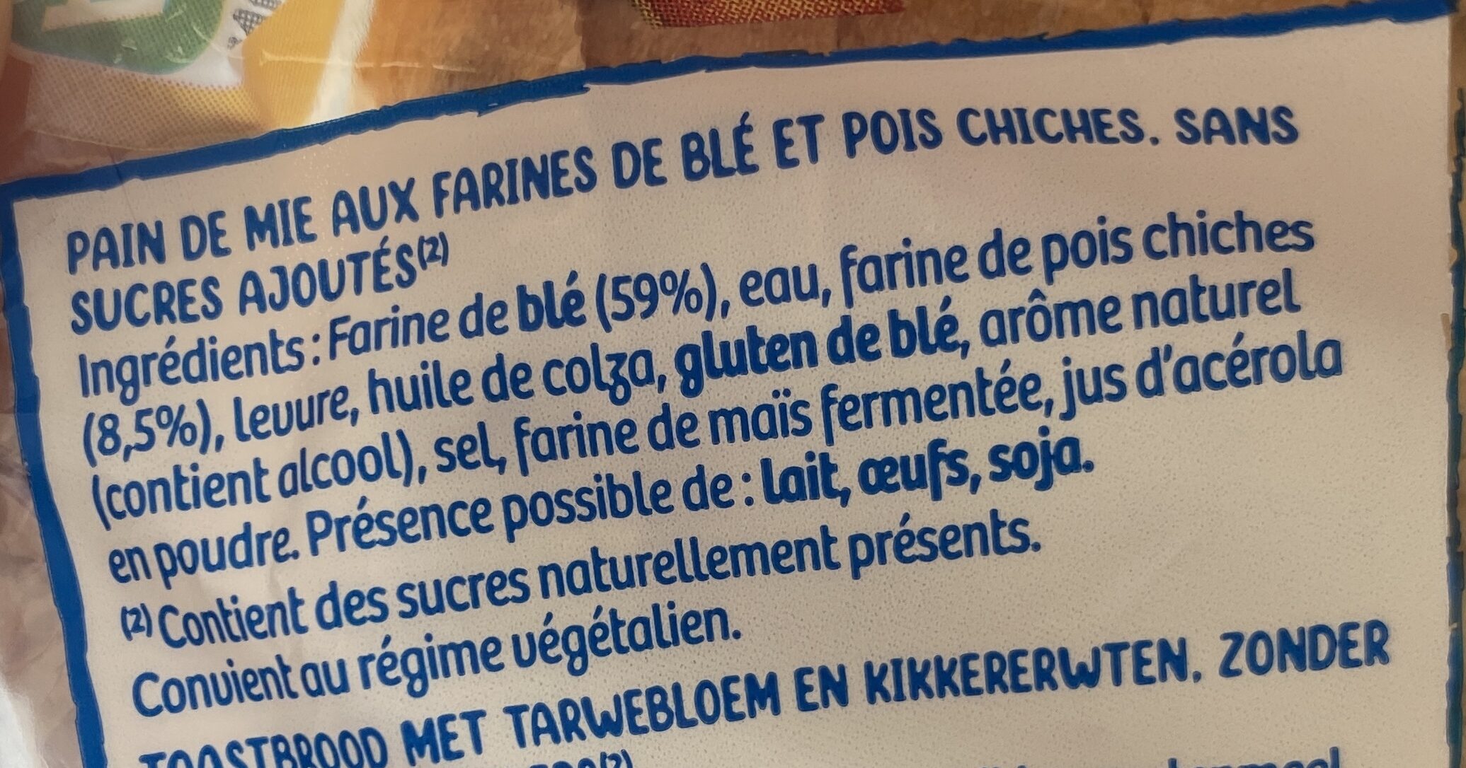 Pain de mie Farine de blé et Pois Chiches - Ingrediënten - fr