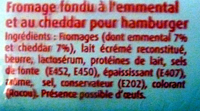 PRESIDENT BURGER CHEDDAR EMMENTAL 12 TRANCHES 200g - Ingredienser - fr