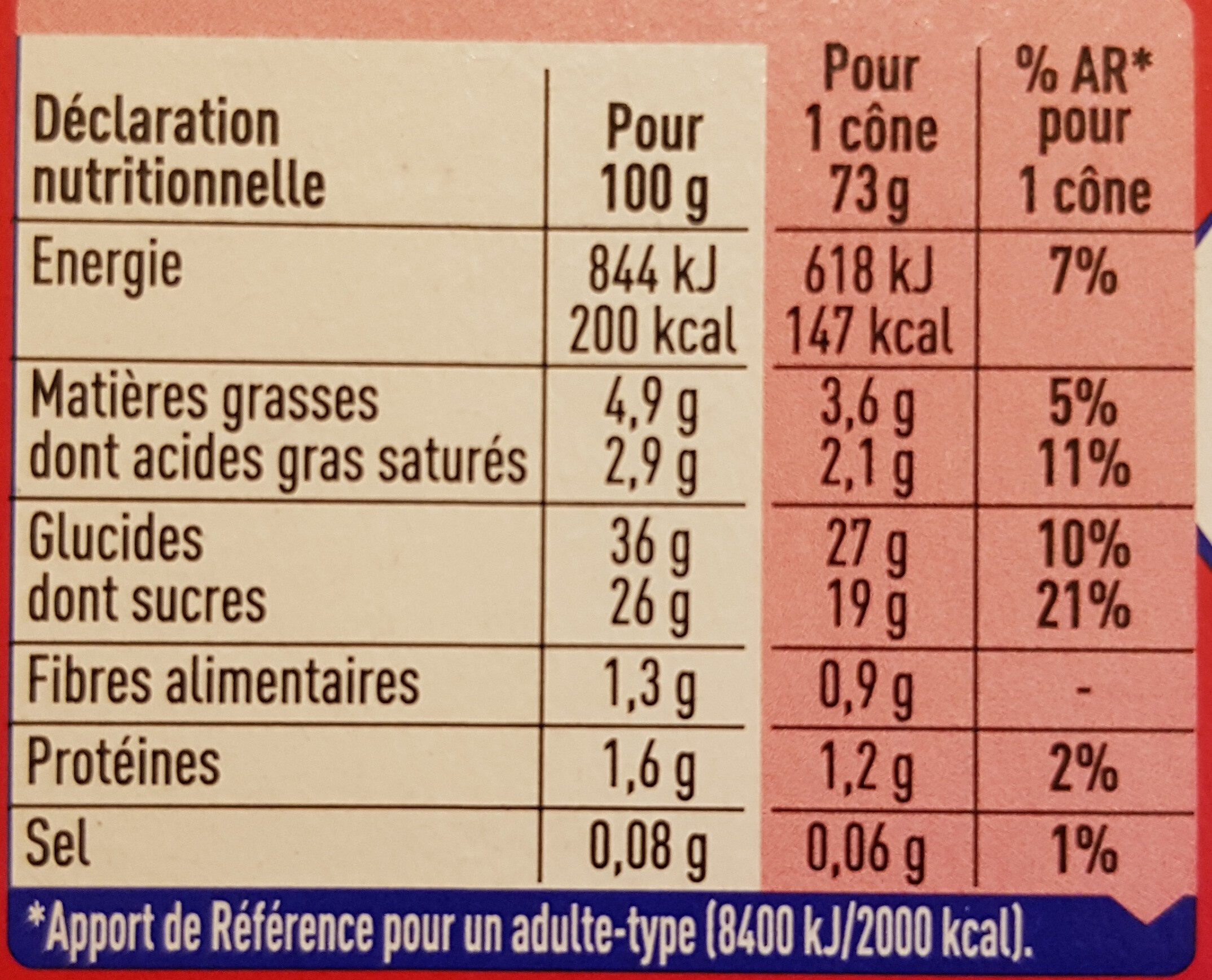 eXtrême sorbets fruits rouges - Tableau nutritionnel