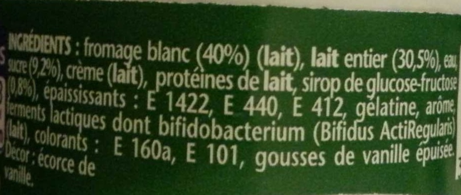 Activia Recette au fromage blanc (2,9 % MG) Saveur Vanille - Ingrédients